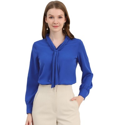 INSPIRE CHIC Women's Long Sleeve Pleated Tie Neck Office Blouses