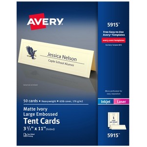 Avery Printable Tent Cards, 3.5" x 11", Ivory with Embossed Border, 50 Blank Place Cards for Laser or Inkjet Printers (5915) - 1 of 4