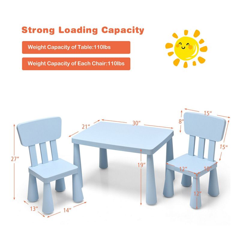 Costway Kids Table & 2 Chairs Set Toddler Activity Play Dining Study Desk Baby Gift, 4 of 13