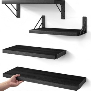Attop Wall Mounted Floating Shelves, Wood Floating Wall Shelf for Books & Decor, Small Space-Saving Display & Organizer（Black，Set of 4） - 1 of 4