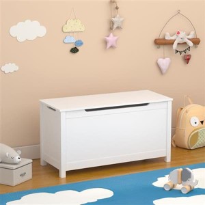 Angel Sar Kids Wooden Toy Box, White Storage Chest with Safety Hinged Lid for Children Ages 3+, 300lbs Capacity - 1 of 4