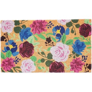 HomeRoots 24" X 36" Natural Pink and Green Coir Floral Outdoor Door Mat - 1 of 3