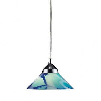 Polished Chrome Mini Pendant with Multicolor Caribbean Glass Shade