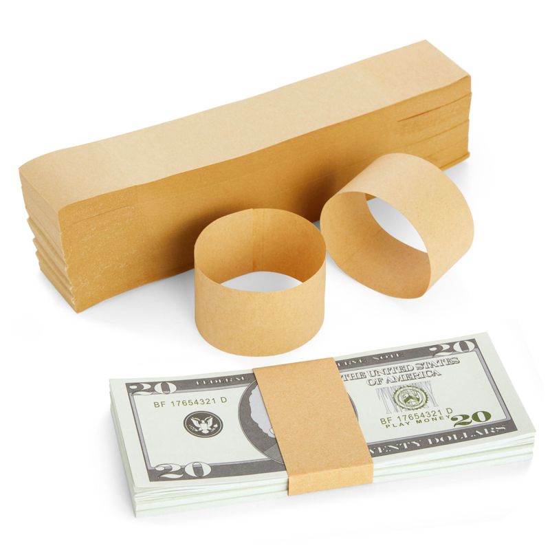 Okuna Outpost 500 Pack Kraft Paper Money Bands for Cash, Blank Self-Adhesive Currency Straps, Bill Wrappers, 1 of 9