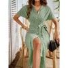 Women's V Neck High Waist Button Down Short Sleeve Dress with Belt Casual Summer Sundres - 2 of 4