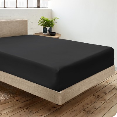 Twin XL Black Organic Cotton Percale Fitted Sheet Set
