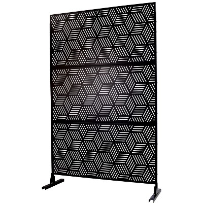 Grungis 76" H×48" W Freestanding Privacy Fence with Geometric Openwork Pattern,Outdoor Privacy Screen for Balcony,Patio,Garden