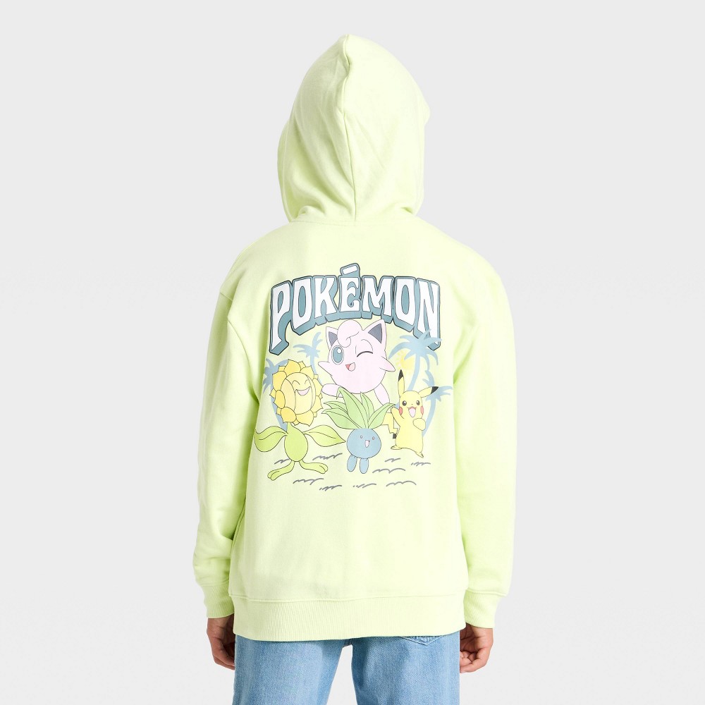 Boys' Pokemon Pikachu and Friends Front and Back Graphic Zip-Up Hooded Sweatshirt - Lime Green XL