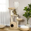 PawHut 47" Cat Tree Kitty Activity Center, Cat Climbing Toy with Cattail Fluff, Bed, Condo, Sisal Scratching Post, and Hanging Ball, Natural - 2 of 4