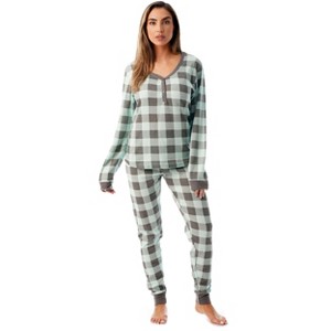 #followme Buffalo Plaid 2 Piece Thermal Pajama Set for Women -Jogger Winter Christmas PJs - 1 of 3