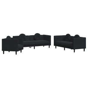 vidaXL Sofa Set Black Velvet, Plywood, Solid Wood 3 Piece - 1 of 4