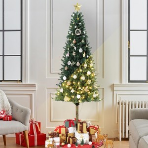 Pre-Lit Artificial Christmas Tree, Snow-Frosted Pine, Foldable Metal Base, Holiday Home Office Decor - 1 of 4