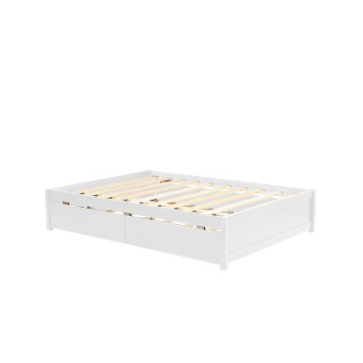 Full Size Wood Platform Bed with a Twin Trundle and 2 Drawers, White/Gray/Espresso, 4W -ModernLuxe