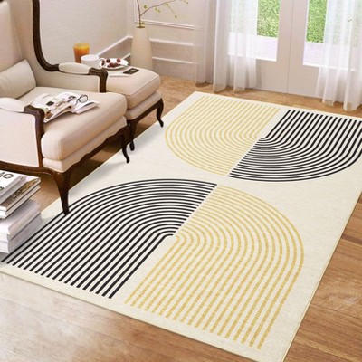 Modern Geometric Stripes Arch Rug Soft Low Pile Indoor Floor Area Rug Contemporary Carpet Rug for Living Room Bedroom