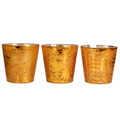 Napa Home & Garden Set of 3 Orange Glass Votive Candle Holders 4"