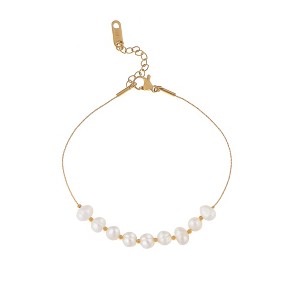 Anna-Kaci 18K Gold Plated Pearl Link Bracelet - Stainless Steel Pearl Bead Chain Bracelet Boho Chic Jewelry for Valentine's Day Birthdays - 1 of 4