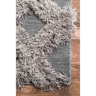 Silver Diamond Trellis Shag Synthetic Area Rug