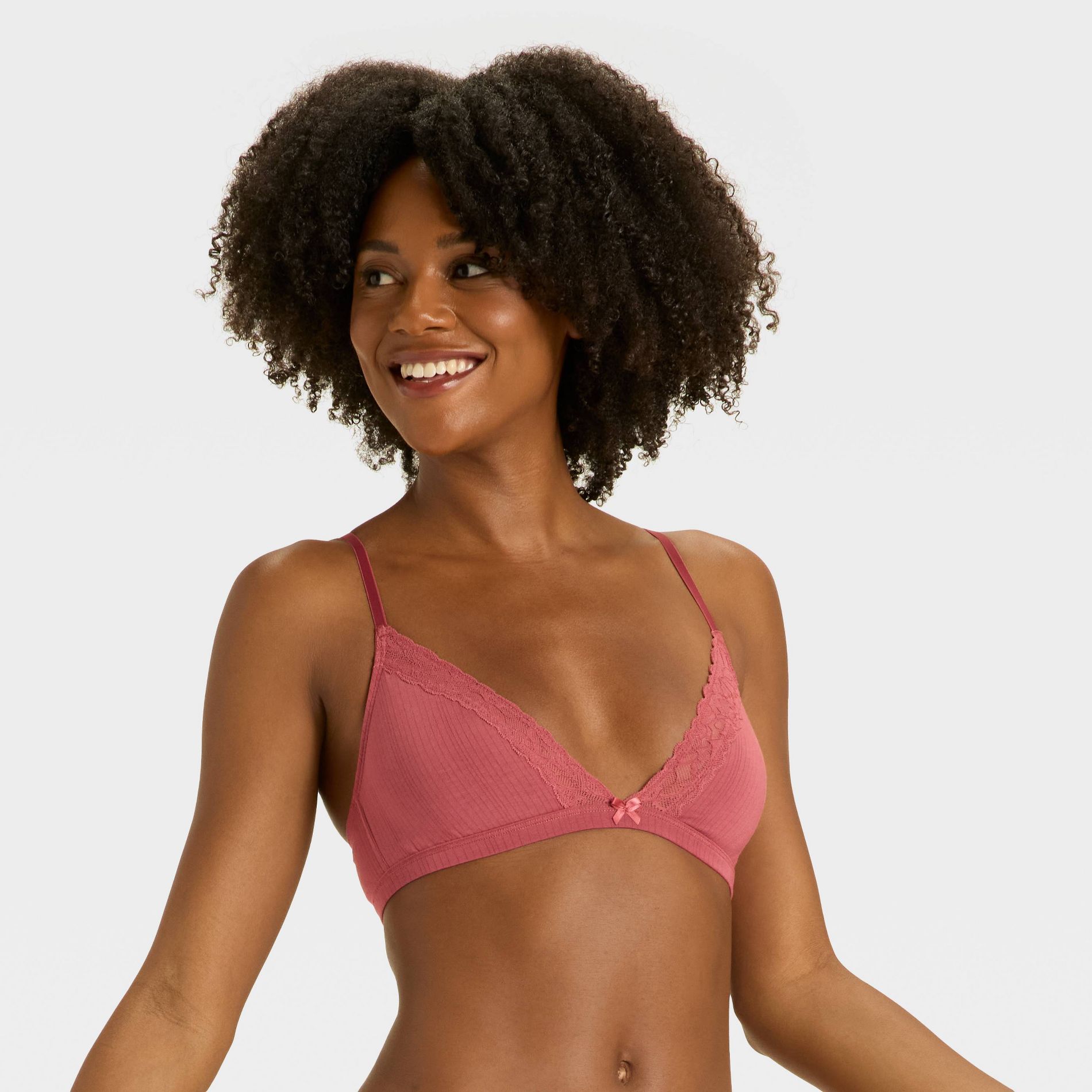 Women's Modal Blend Unlined Triangle Bralette with Lace - Auden™ Burgundy S