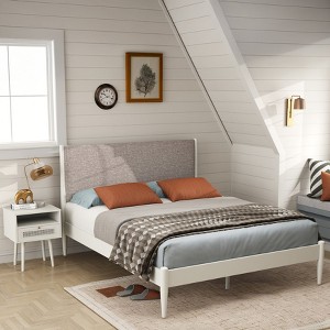 Roundhill Furniture Feeney 2-Piece Bedroom Set, Platform Bed with Nightstand, Cream White, Queen - 1 of 4