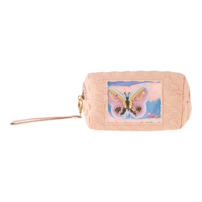 Unique Bargains Women Sequin Embroidery Butterfly Makeup Bag Pink 1 Pc