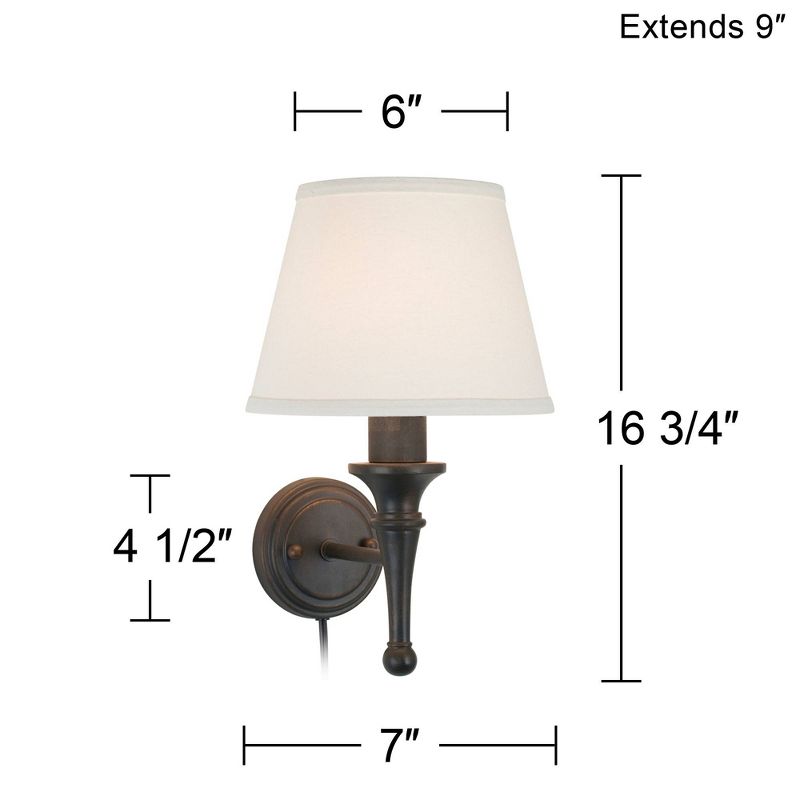 Regency Hill Braidy Farmhouse Rustic Wall Lamp with Cord Cover Bronze Metal Plug-in 7" Light Fixture Ivory Empire Shade for Bedroom Bathroom Vanity, 4 of 7