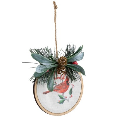 Northlight Cardinal and Pinecone Joy to the World Disc Ornament - Thumbnail 3
