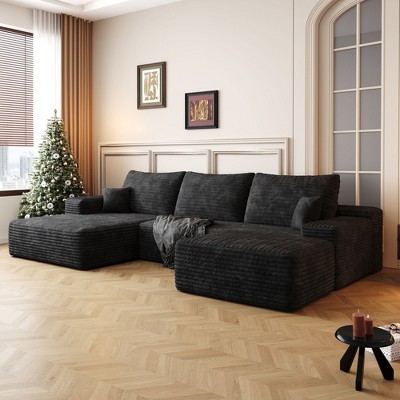 107"Cloud Sectional Sofa with 1 Ottoman,Modern Minimalist Upholstered Couches,Comfort U Shaped Sofa,Deep Seat Corner Couch(Plush Corduroy Fabric)