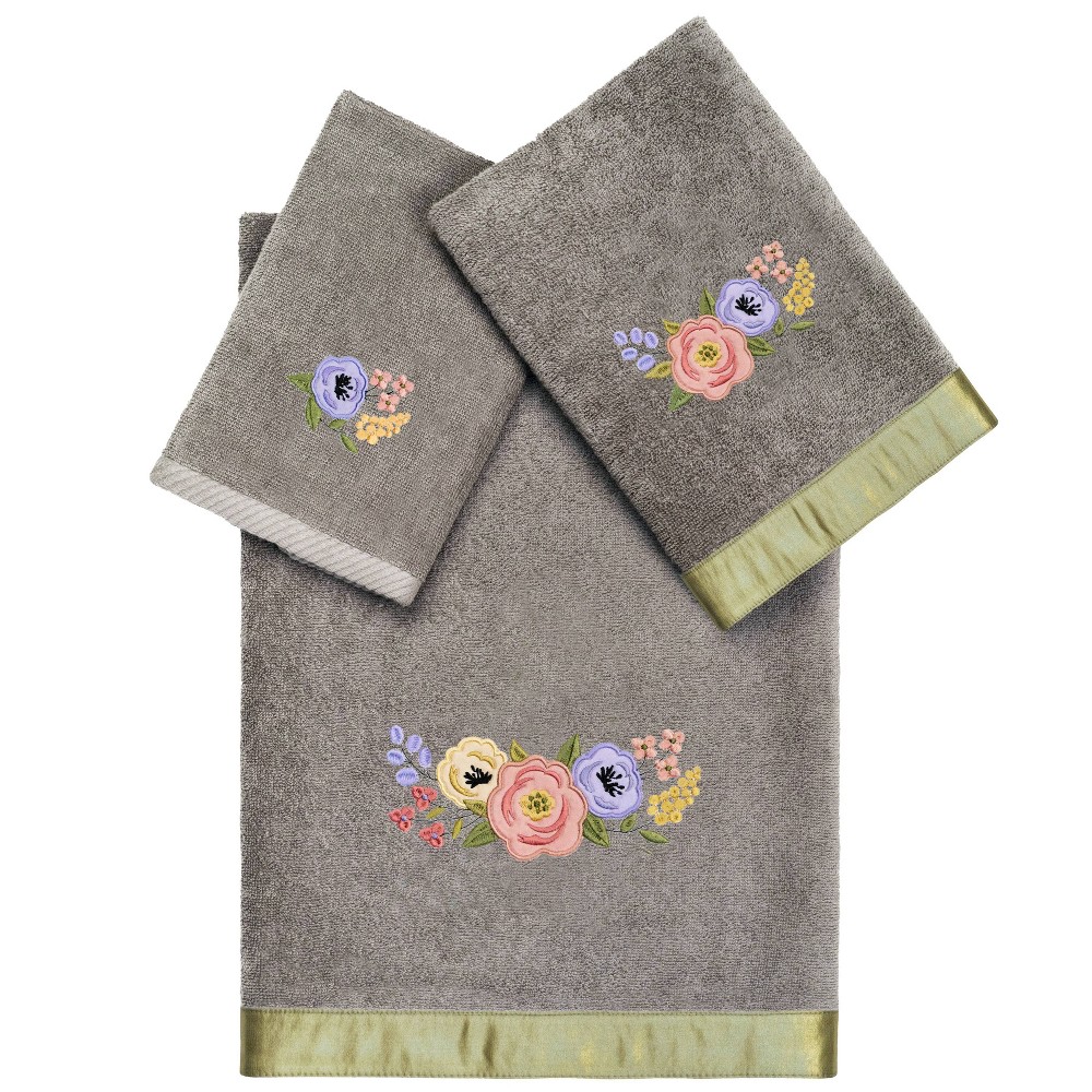 Photos - Towel 3pc Verano Design Embellished Assorted Bath  Set Charcoal - Linum Hom