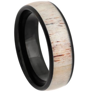 Jewelry Avalanche 8mm Dome Black IP Deer Antler Inlay Tungsten Carbide Mens Wedding Band - 1 of 4