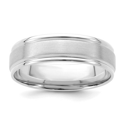 Black Bow Jewelry 6mm 14K White or Yellow Gold Heavy Brushed Grooved Comfort Fit Band