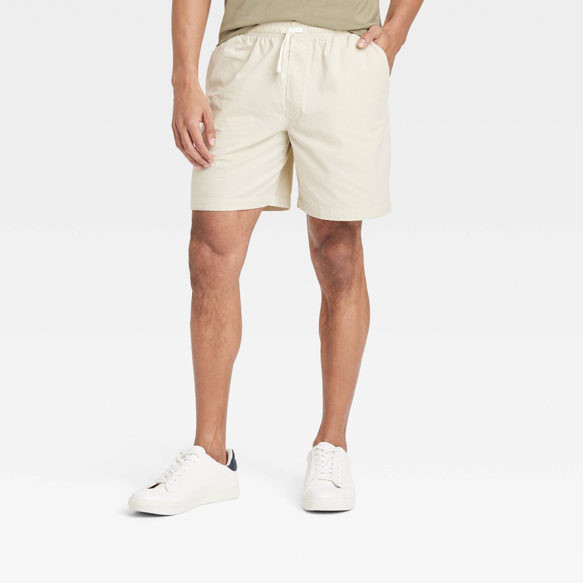 Men's 7" Pull-On Shorts - Goodfellow & Co™ Light Gray XS: Cotton Twill, Regular Fit, Mid Rise, Drawstring Waist
