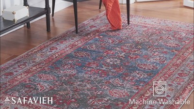 Tucson Blue and Rust Square Machine Washable Area Rug