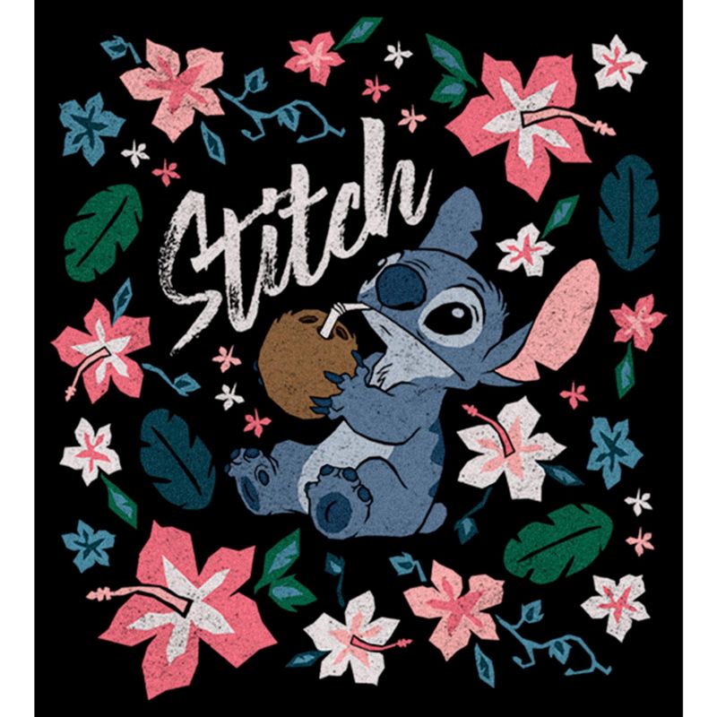 Girl's Lilo & Stitch Floral Poster Crop T-Shirt, 2 of 4