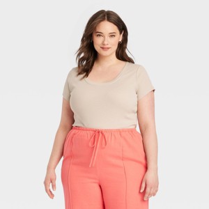 Women's Slim Fit Short Sleeve Ribbed Scoop Neck T-Shirt - A New Day™ - 1 of 3
