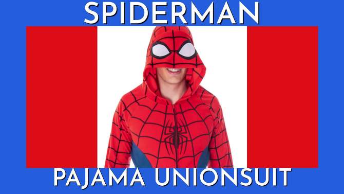 Marvel Comics Classic Spiderman Costume Pajama Union Suit One-Piece Outfit Classic Spidey, 2 of 6, play video