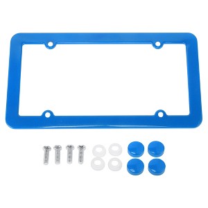 Unique Bargains Stainless Steel Car License Plate Frame Bracket with Screws Caps 4 Hole Round Hole Wide Frame - 1 of 4
