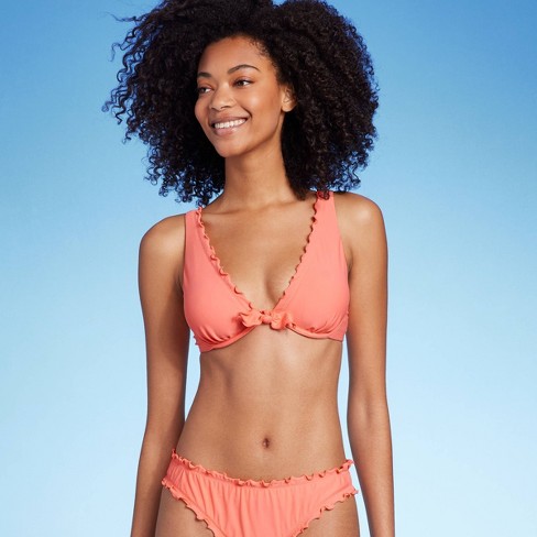 Women's Tie-front Lettuce-edge Underwire Bikini Top - Shade & Shore™ Pink :  Target