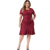 Agnes Orinda Women's Plus Size Regular Fit Ruffle Hem V-Neck Short Sleeve Ruching Bodycon Dress - 3 of 4
