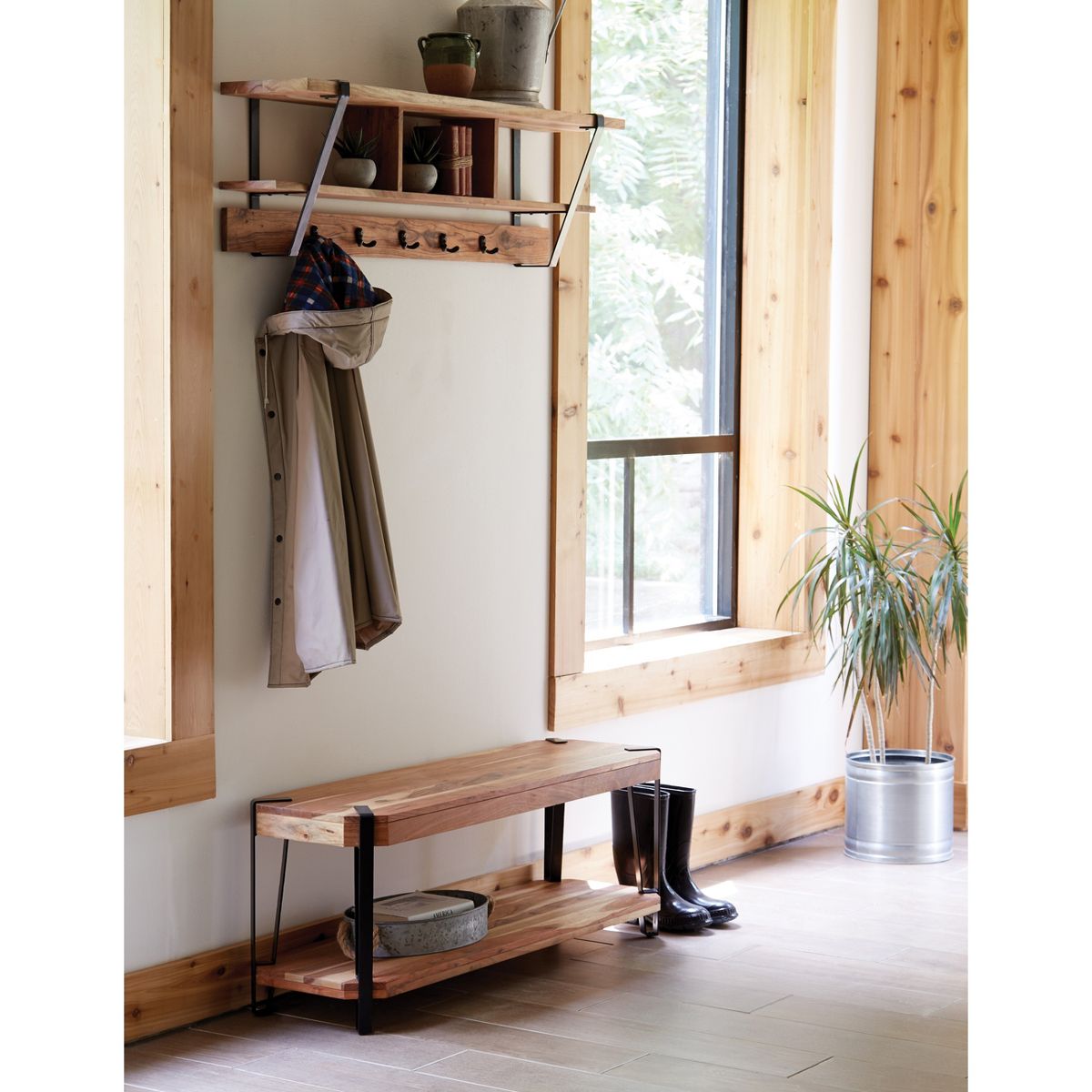 Alaterre Furniture 48" Ryegate Natural Brown Live Edge Solid Wood Bench Metal And Wood: Entryway, Bedroom Seating - thumbnail 4
