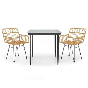 vidaXL Garden Dining Set Black Steel, Tempered Glass, Polyethylene Medium - Brown 31.5" x 31.5" x 29.1" 2 - 1 of 4