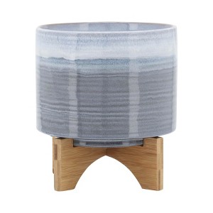 Gulches CERAMIC 8" PLANTER ON STAND, BLUE FADE - 1 of 4