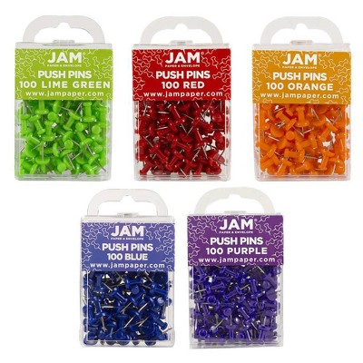 JAM Paper 5pk of 100 Colorful Push Pins