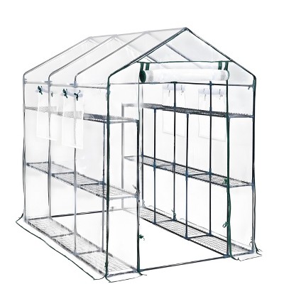 Large 57x85x77 Portable Greenhouse with 8 Shelves, Heavy Duty Walk in Green House, PE Cover & Mesh Windows for Outdoor and Indoor Garden Use, White