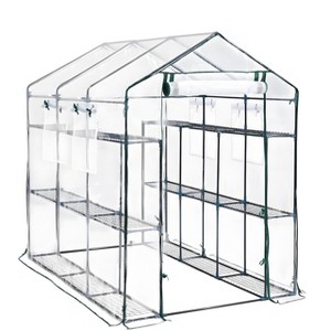Large 57x85x77 Portable Greenhouse with 8 Shelves, Heavy Duty Walk in Green House, PE Cover & Mesh Windows for Outdoor and Indoor Garden Use, White - 1 of 1