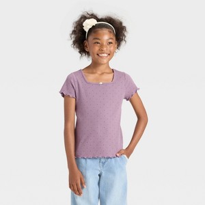 Girls' Short Sleeve Rib-Knit T-Shirt - Cat & Jack™ - 1 of 3