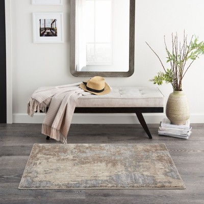 Abstract Distressed Gray Synthetic 2'2" x 3'9" Area Rug
