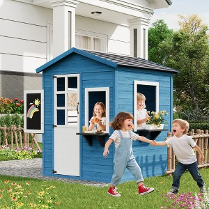 Kids Wooden Playhouse Cottage - Indoor/Outdoor Use with Chalkboard, Working Door, Windows & Flowerpot Holders - Toddler Imaginative Playhouse - 1 of 4