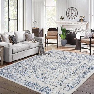Vintage Floral Area Rug - Distressed Low Pile Non-Slip & Machine Washable Carpet for Kitchen, Living Room, Bedroom - 1 of 4