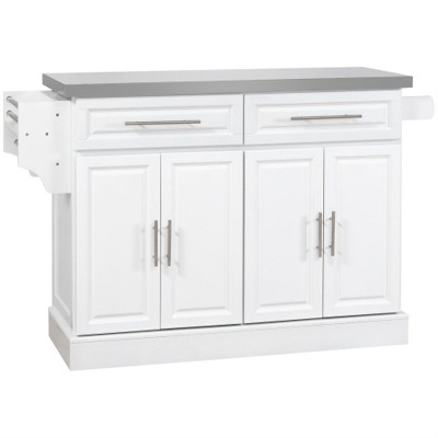 LunaLulinlk Rolling Kitchen Island with Storage, 2 Drawers, Spice, Knife and Towel Rack and Cabinets, White