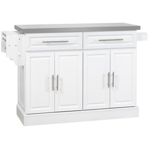 LunaLulinlk Rolling Kitchen Island with Storage, 2 Drawers, Spice, Knife and Towel Rack and Cabinets, White - 1 of 4